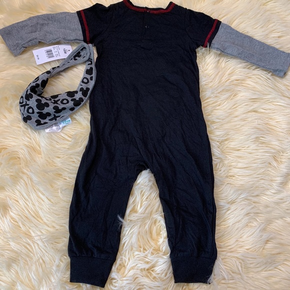 Baby Disney XO Mickey Romper w/ Bib NWT Long Sleeve Disney Outfit NEW 18 Months - Picture 5 of 8